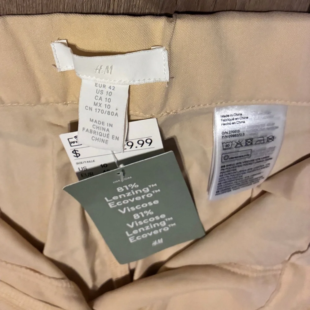 H&M Beige Straight-Cut Wide Leg Trousers